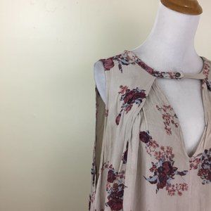 FREE PEOPLE Stone Multi-Color Floral Print Cut Out Front Textured Dress